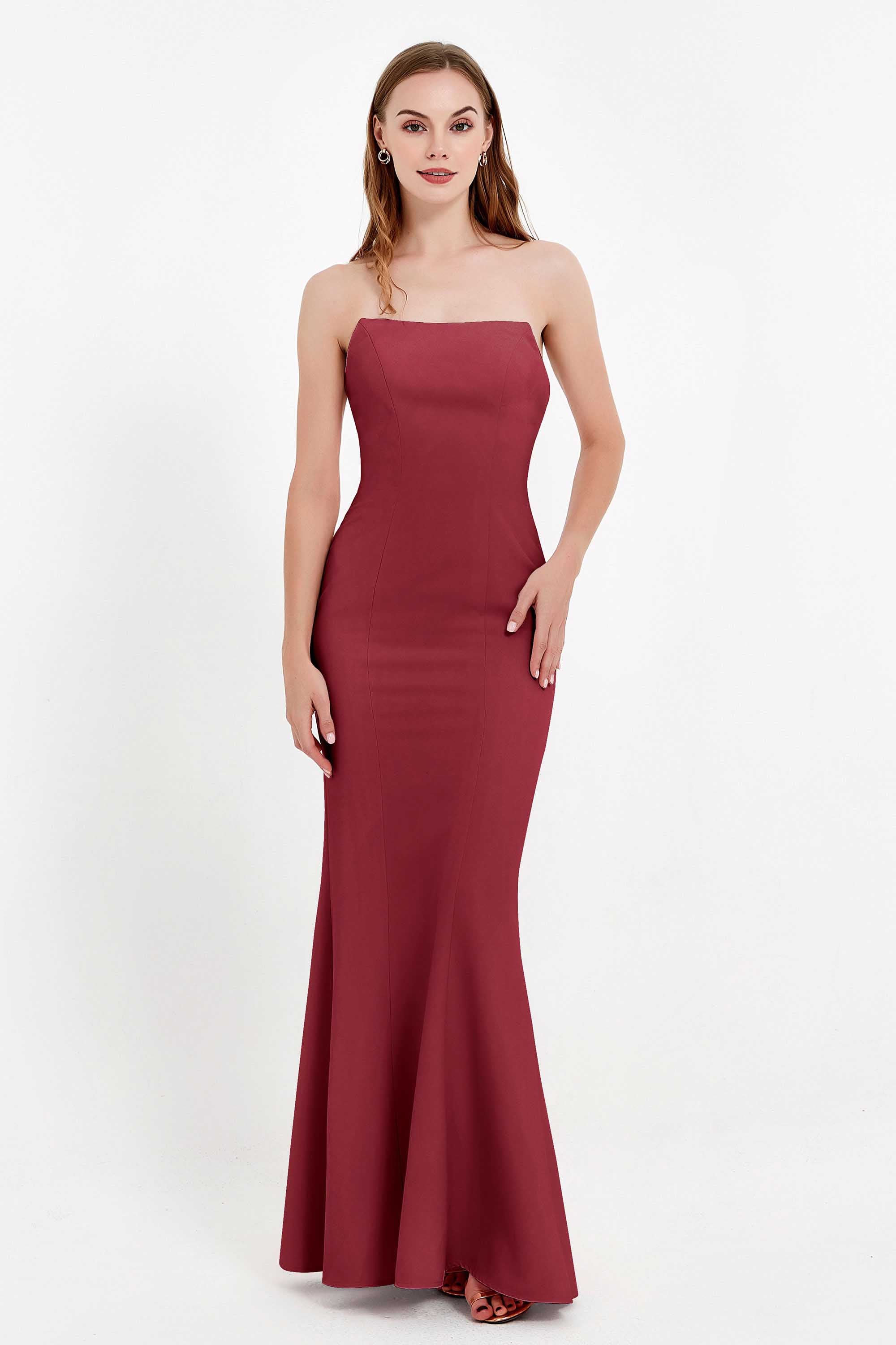 Mermaid Crepe Straight Across Formal Evening Dresses Long Prom Party Bridesmaid Dress Gowns