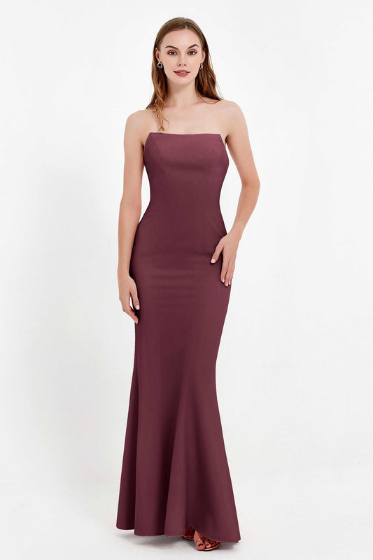 Mermaid Crepe Straight Across Formal Evening Dresses Long Prom Party Bridesmaid Dress Gowns
