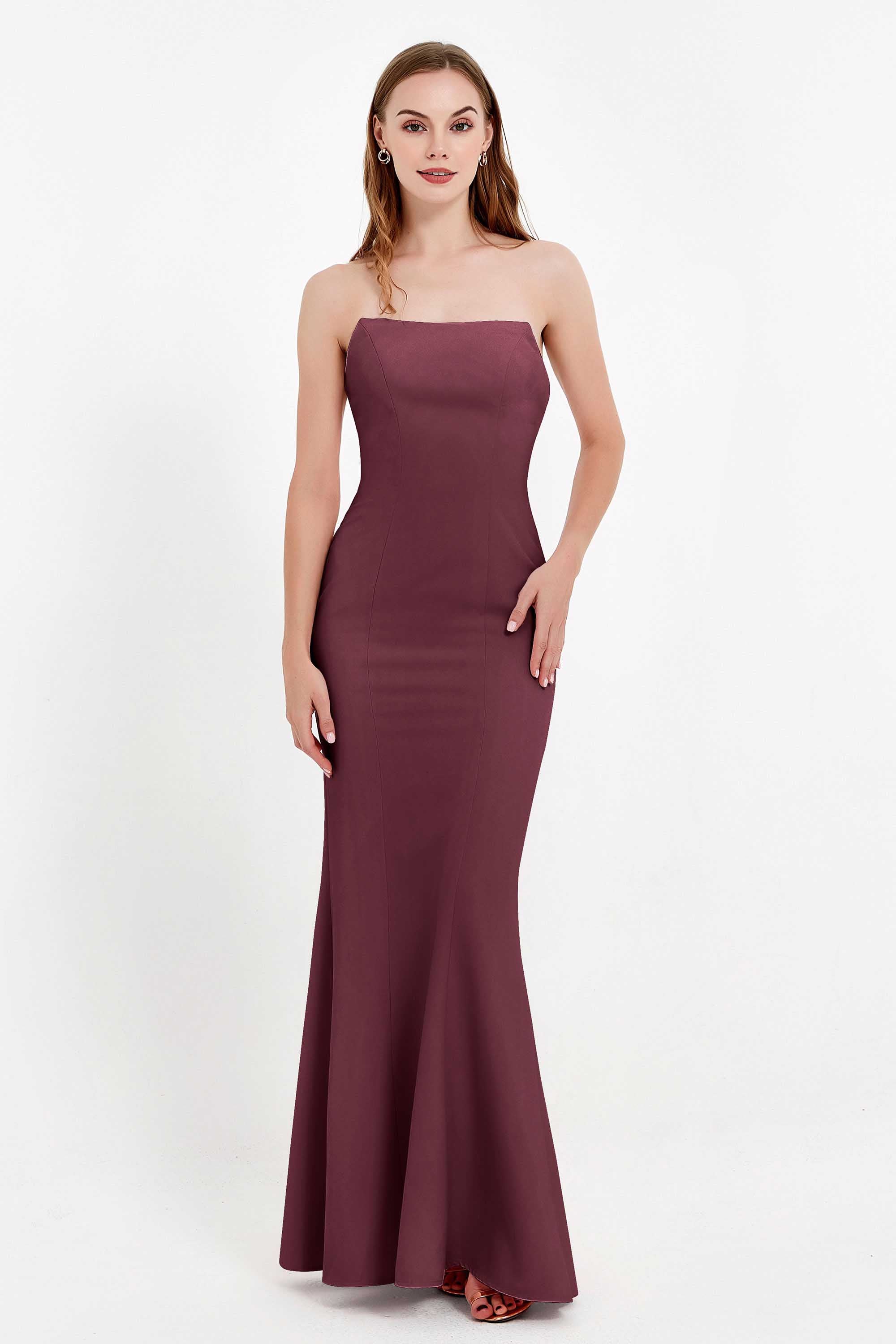 Mermaid Crepe Straight Across Formal Evening Dresses Long Prom Party Bridesmaid Dress Gowns