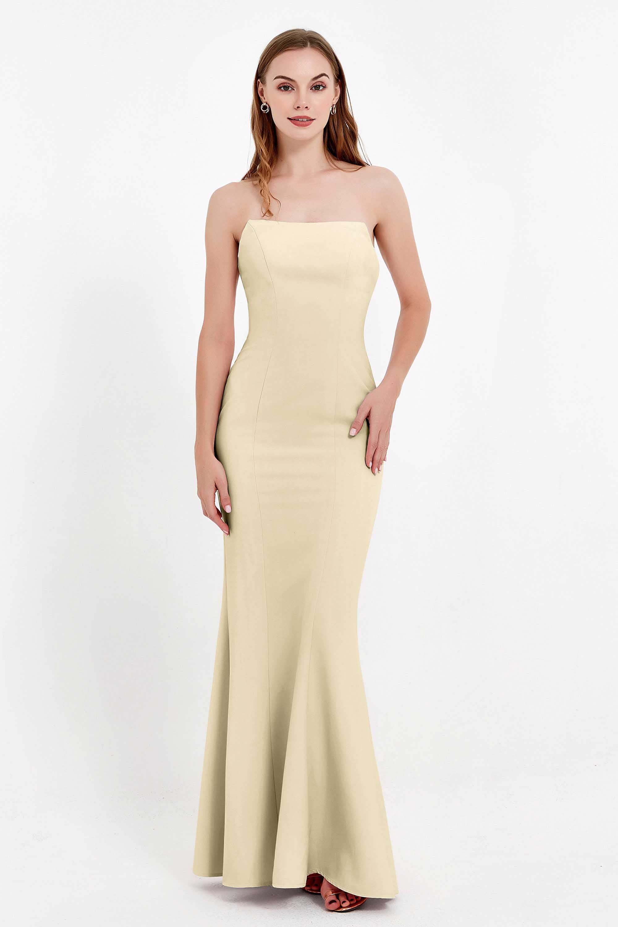Mermaid Crepe Straight Across Formal Evening Dresses Long Prom Party Bridesmaid Dress Gowns
