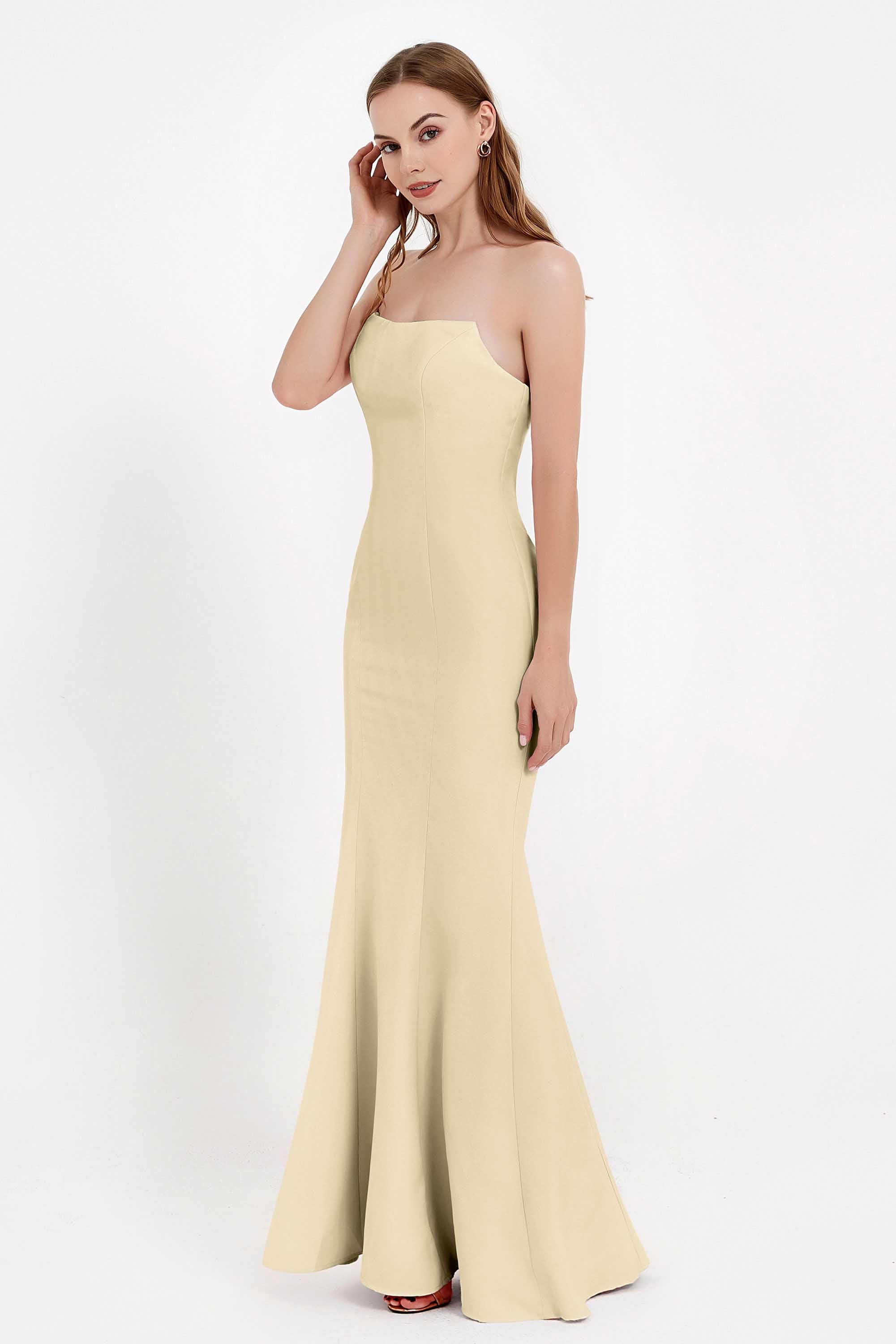 Mermaid Crepe Straight Across Formal Evening Dresses Long Prom Party Bridesmaid Dress Gowns