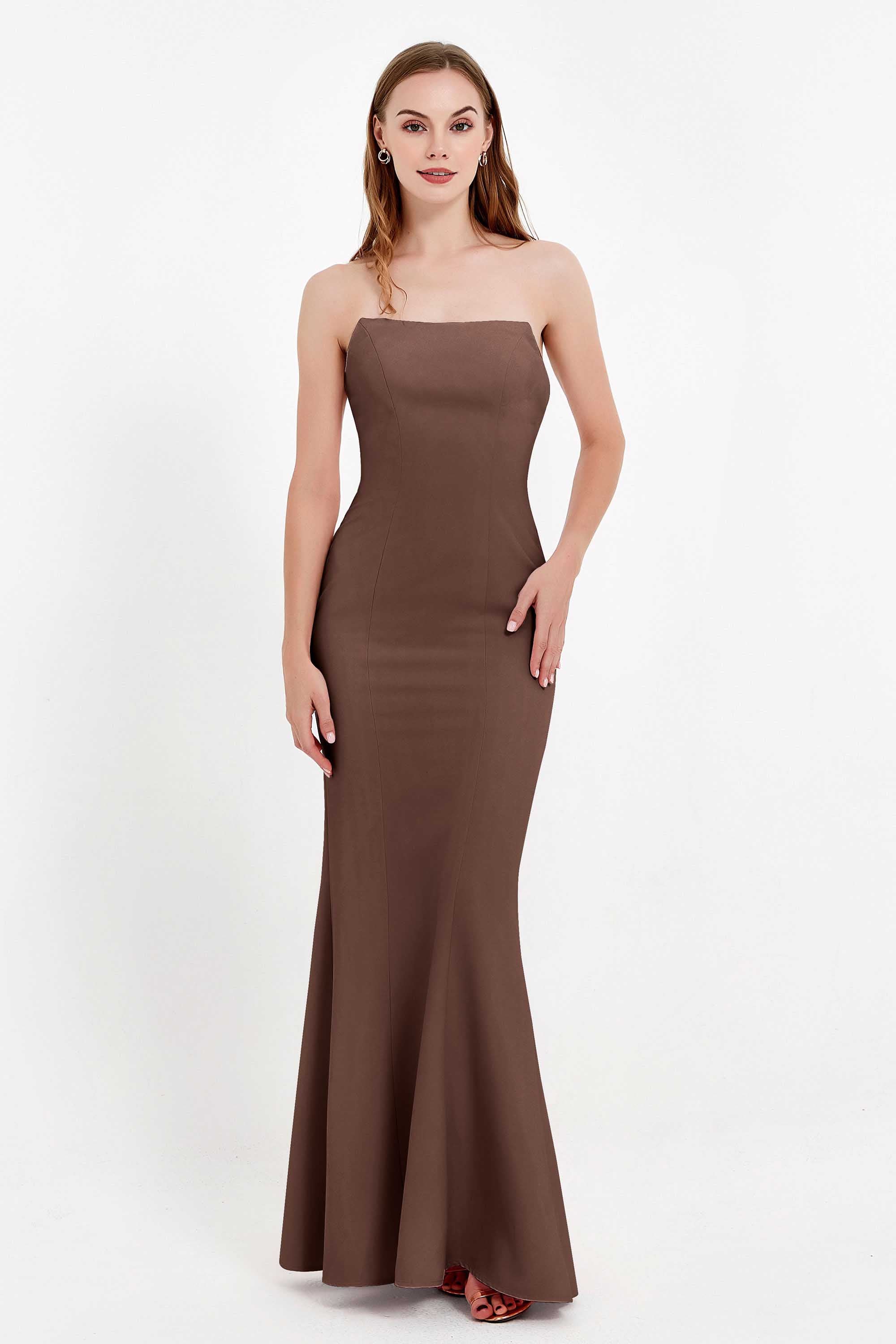 Mermaid Crepe Straight Across Formal Evening Dresses Long Prom Party Bridesmaid Dress Gowns