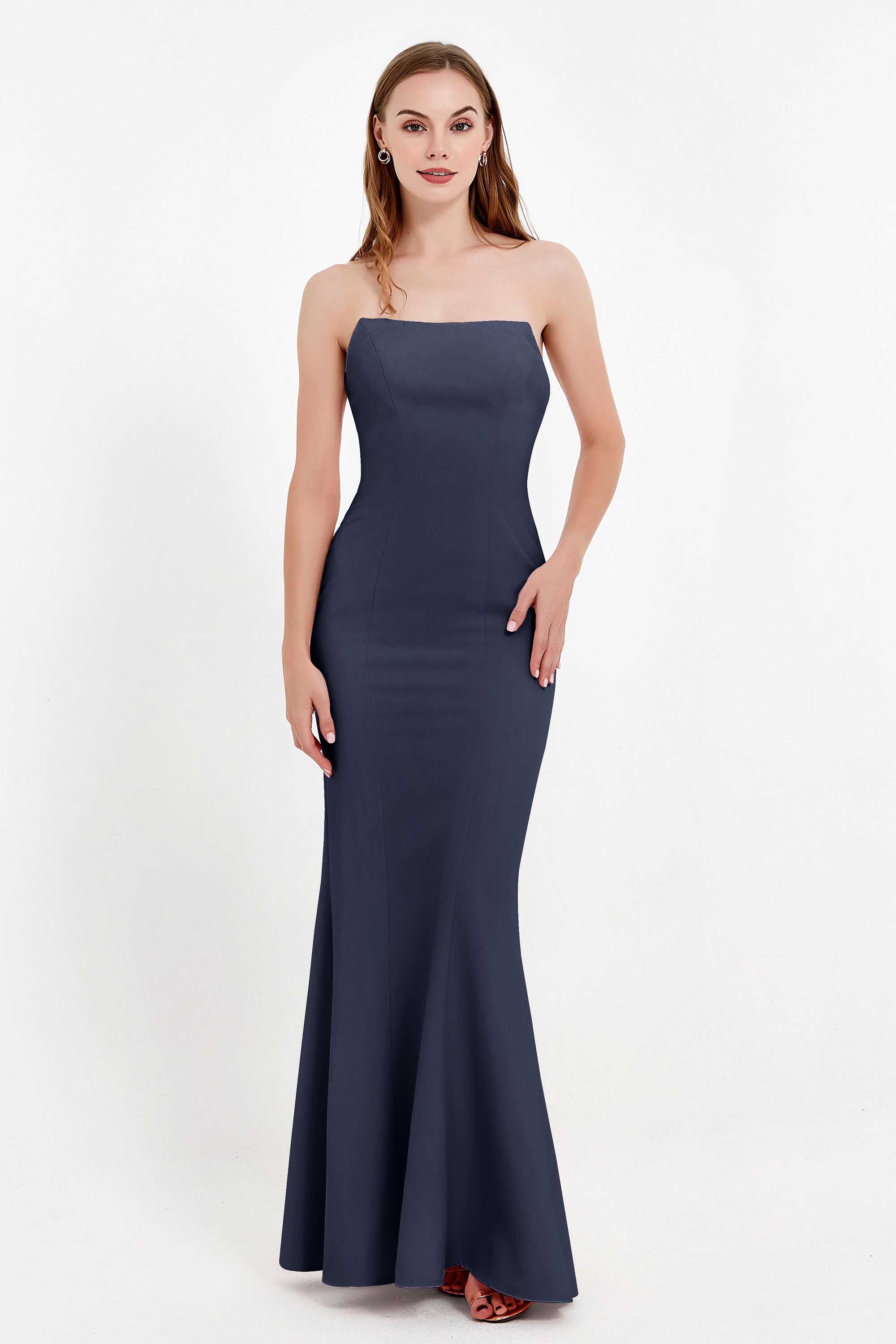Mermaid Crepe Straight Across Formal Evening Dresses Long Prom Party Bridesmaid Dress Gowns