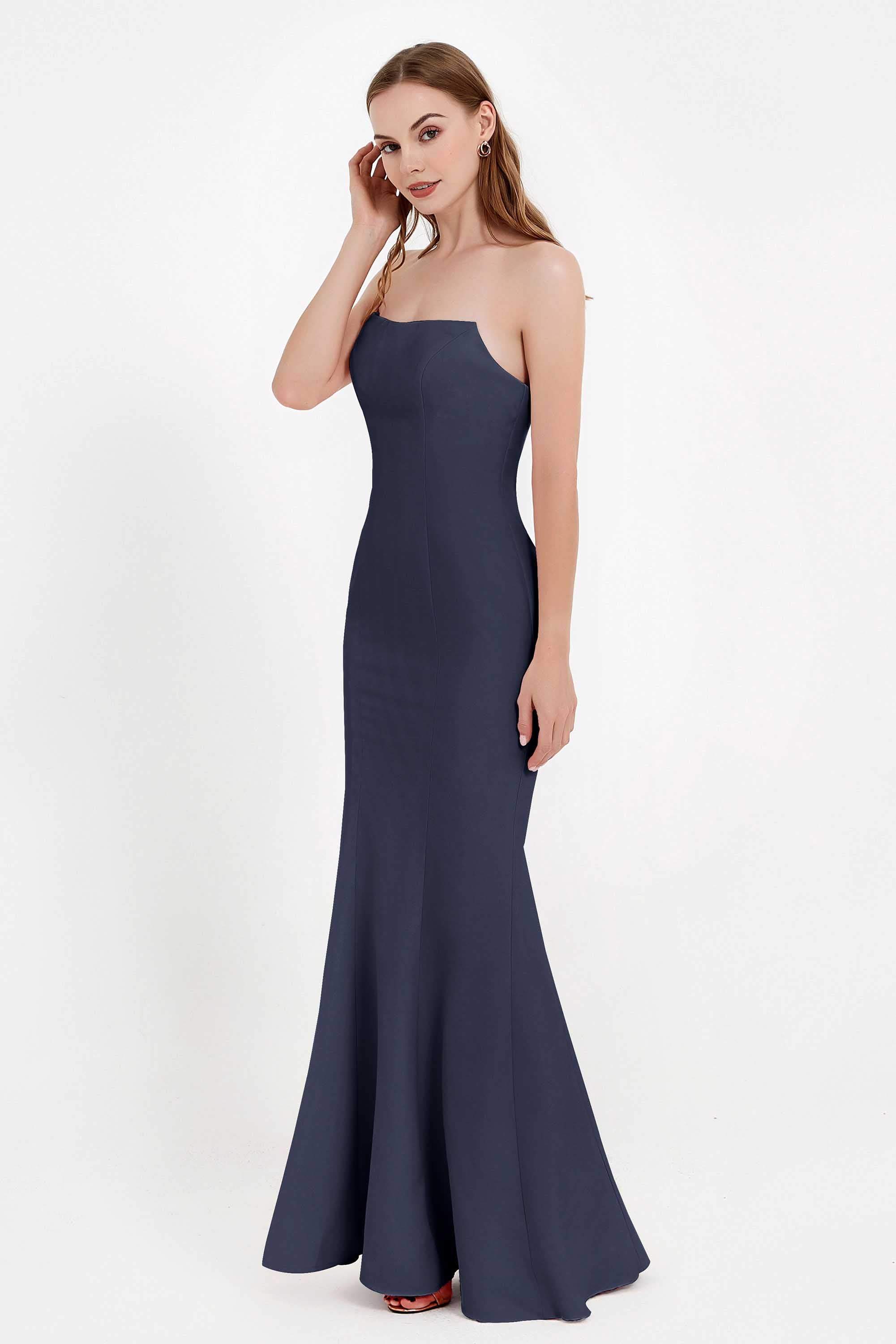 Mermaid Crepe Straight Across Formal Evening Dresses Long Prom Party Bridesmaid Dress Gowns