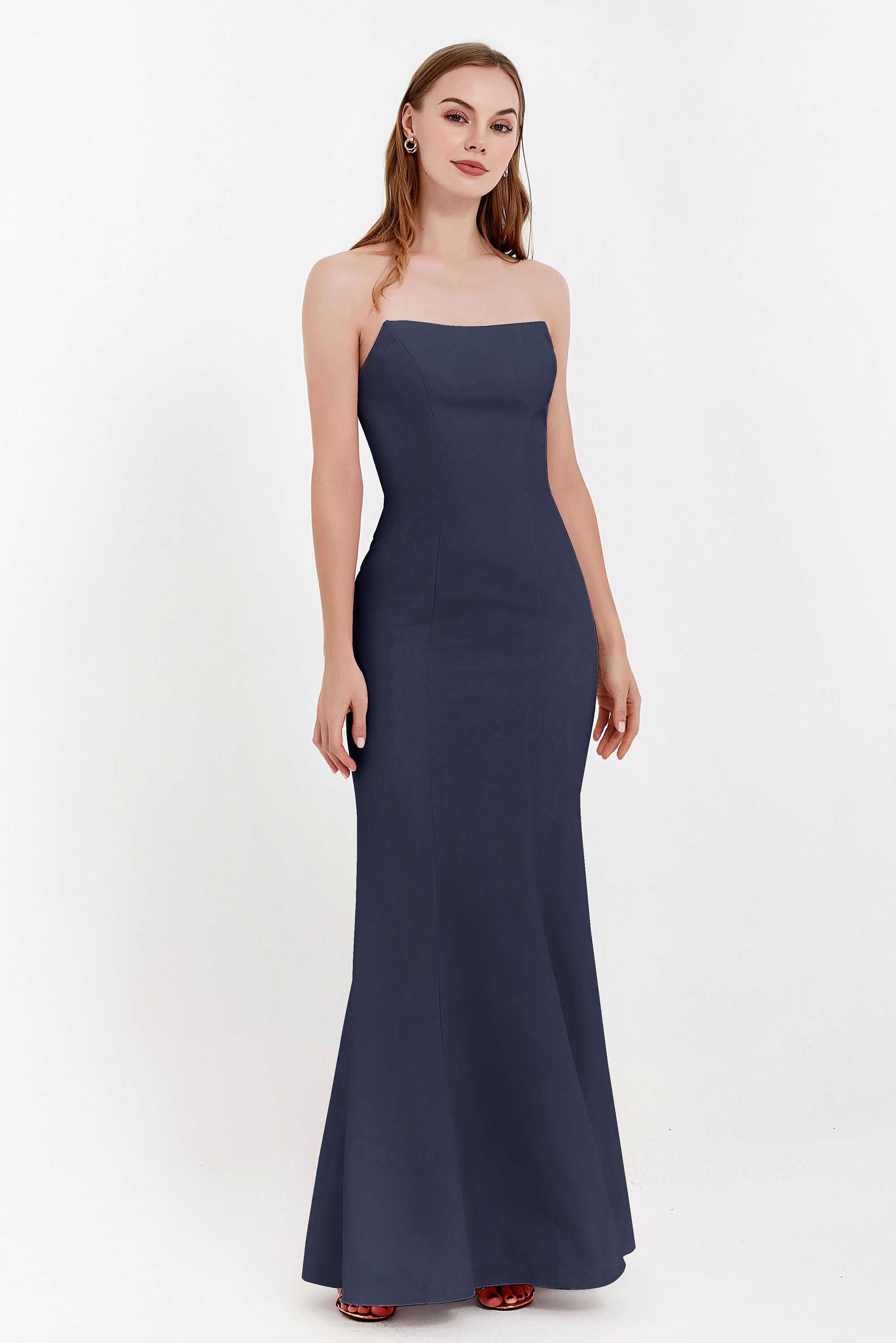 Mermaid Crepe Straight Across Formal Evening Dresses Long Prom Party Bridesmaid Dress Gowns