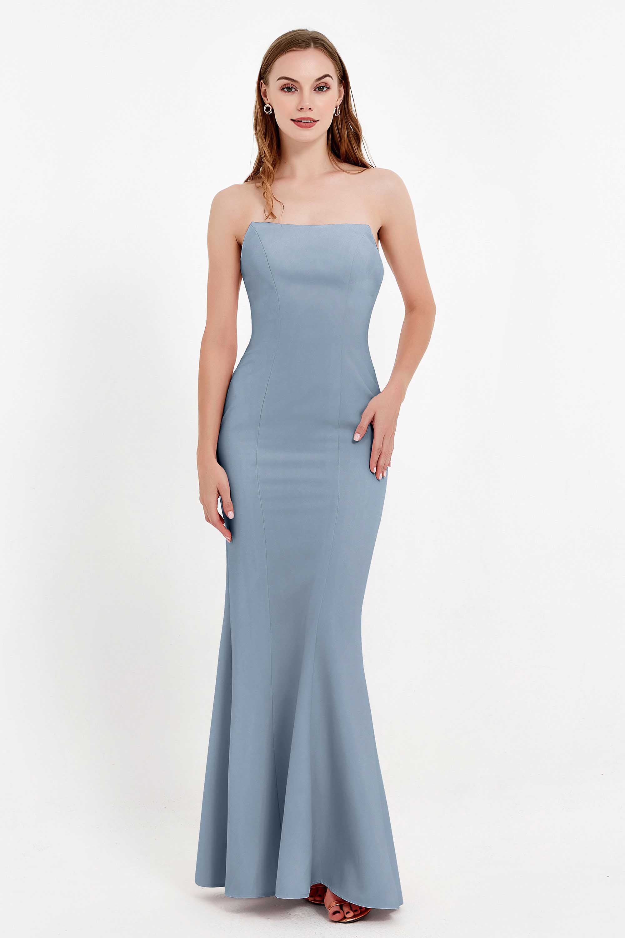 Mermaid Crepe Straight Across Formal Evening Dresses Long Prom Party Bridesmaid Dress Gowns