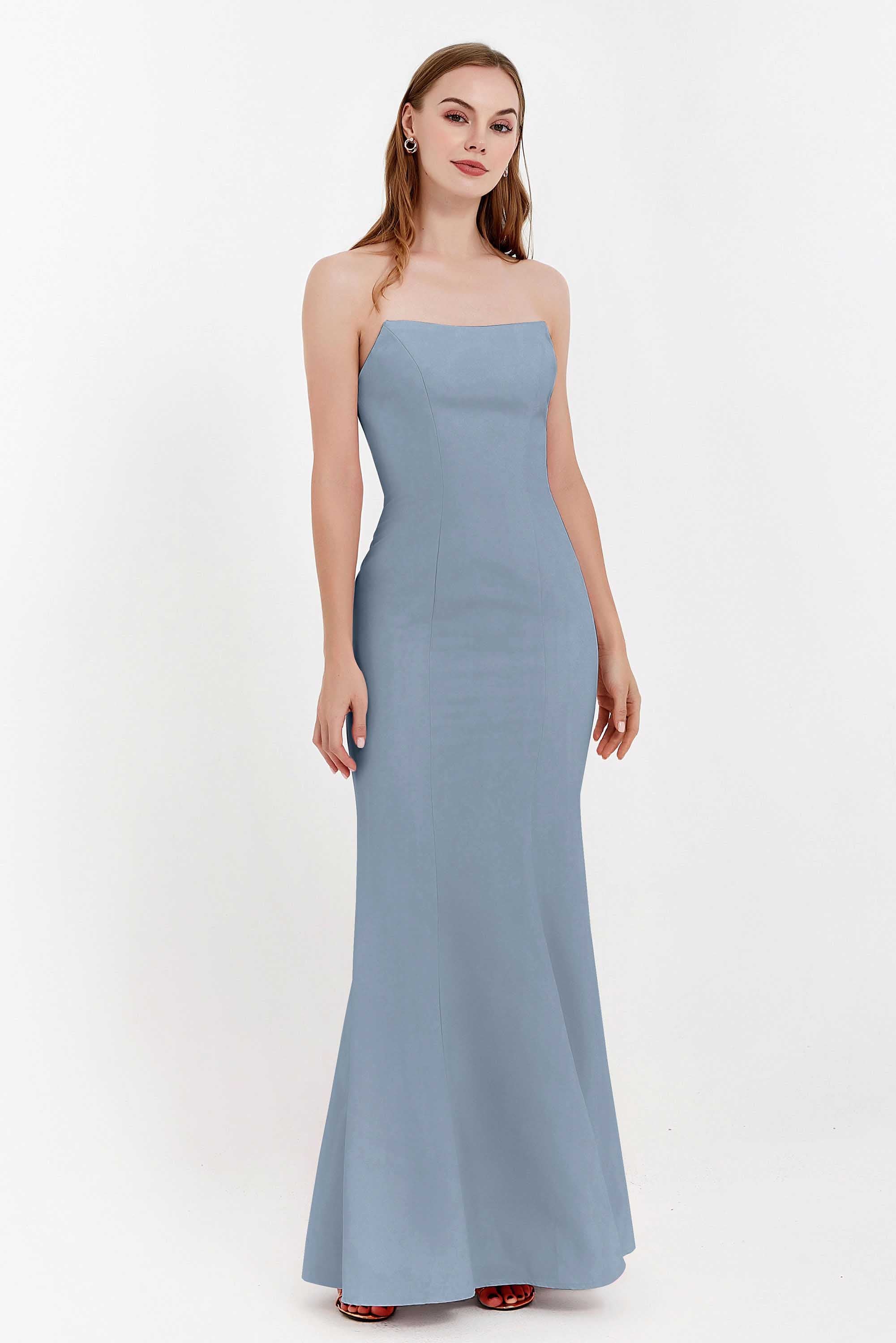 Mermaid Crepe Straight Across Formal Evening Dresses Long Prom Party Bridesmaid Dress Gowns