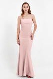 Mermaid Crepe Straight Across Formal Evening Dresses Long Prom Party Bridesmaid Dress Gowns