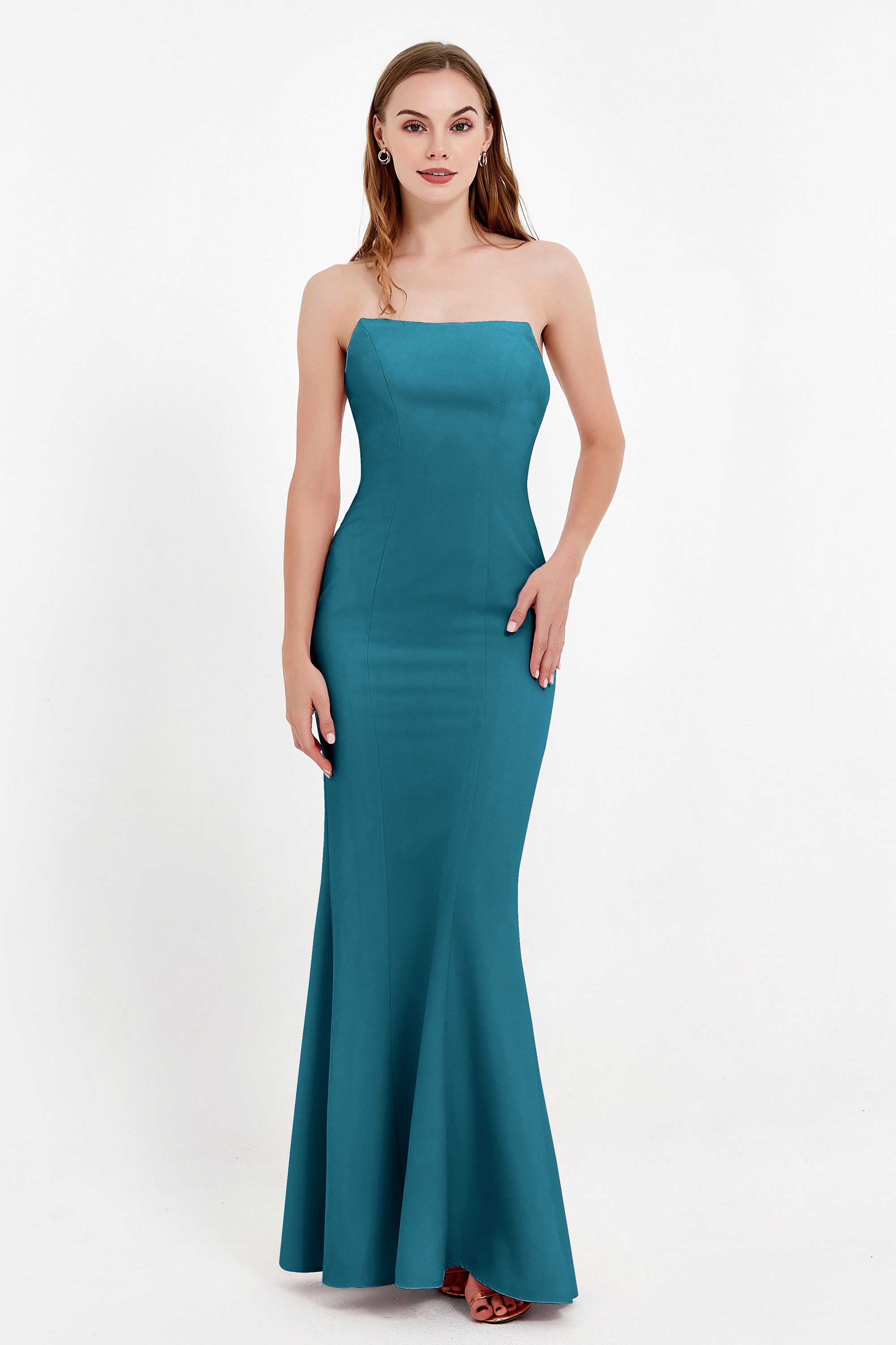 Mermaid Crepe Straight Across Formal Evening Dresses Long Prom Party Bridesmaid Dress Gowns