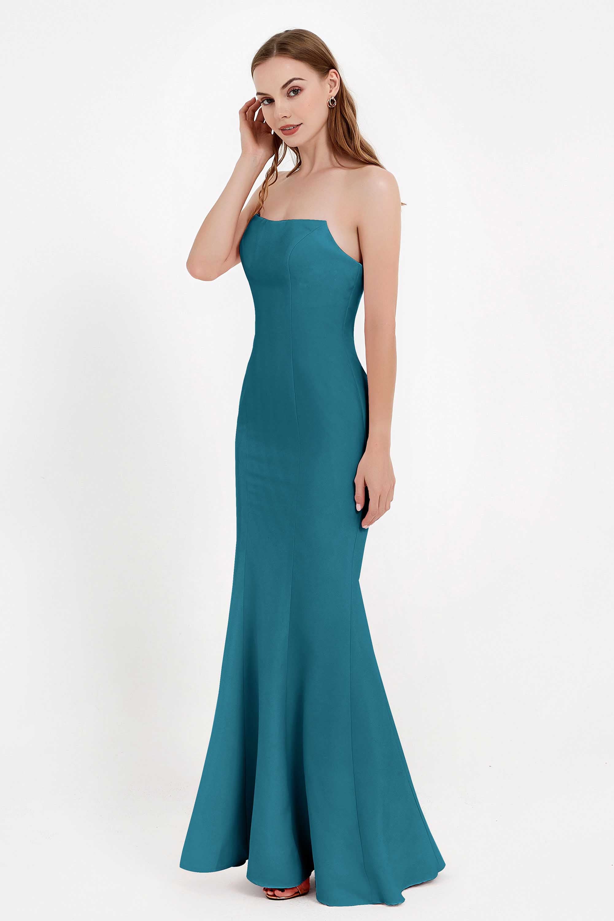 Mermaid Crepe Straight Across Formal Evening Dresses Long Prom Party Bridesmaid Dress Gowns