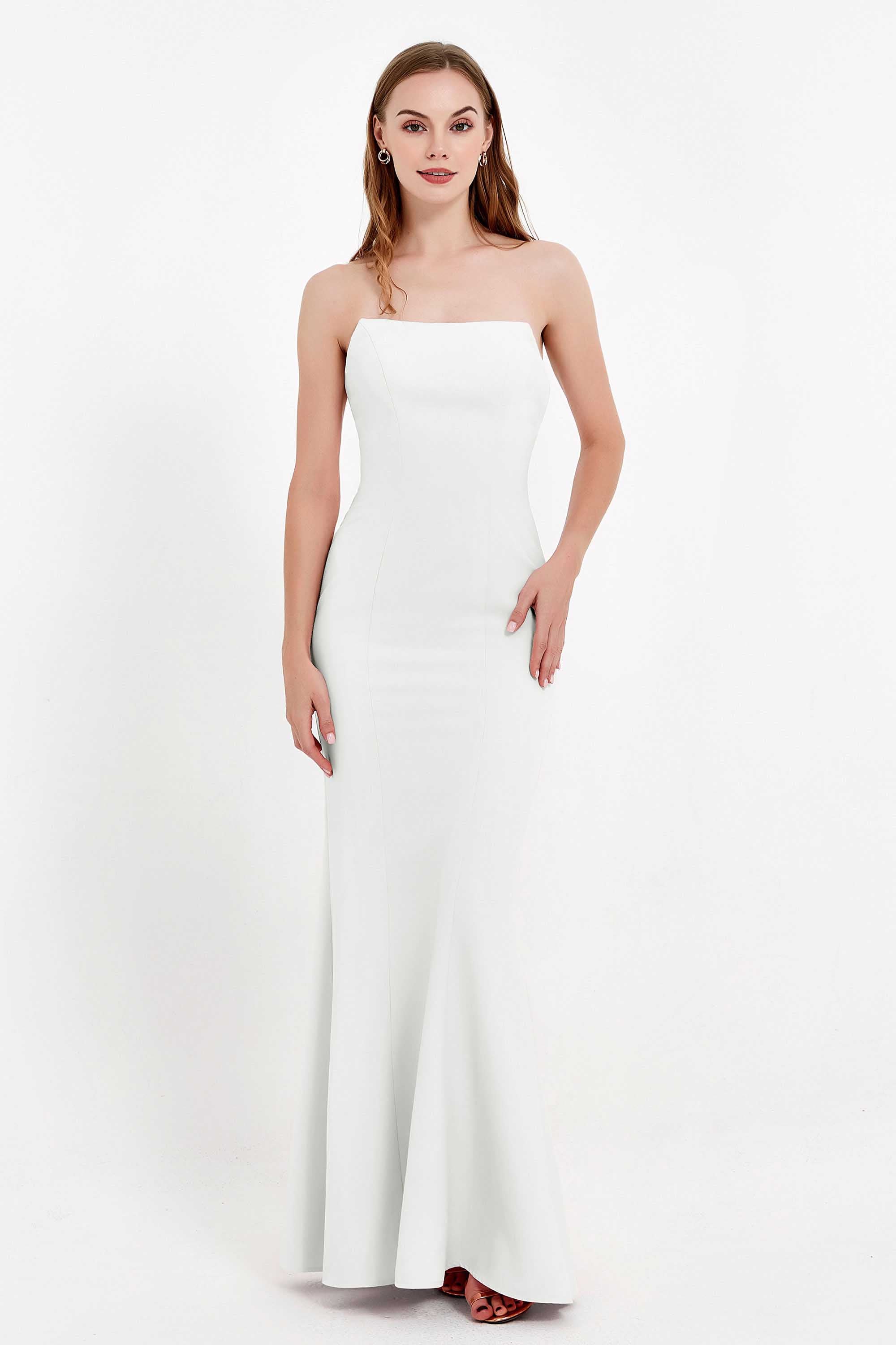 Mermaid Crepe Straight Across Formal Evening Dresses Long Prom Party Bridesmaid Dress Gowns