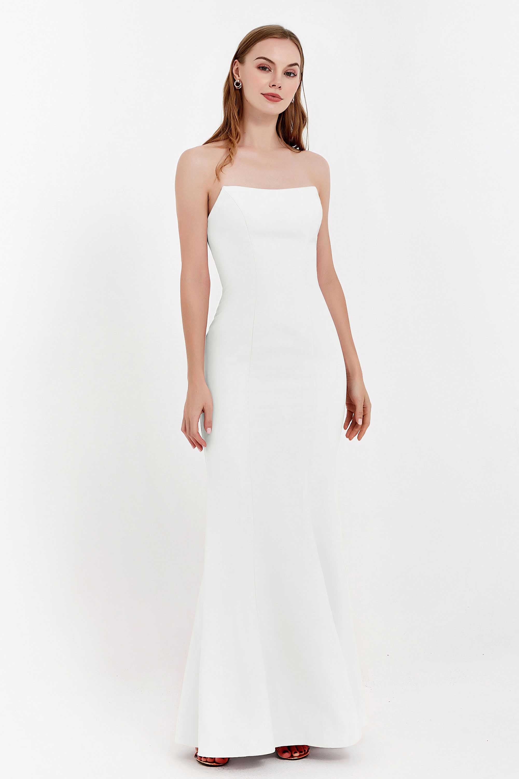 Mermaid Crepe Straight Across Formal Evening Dresses Long Prom Party Bridesmaid Dress Gowns