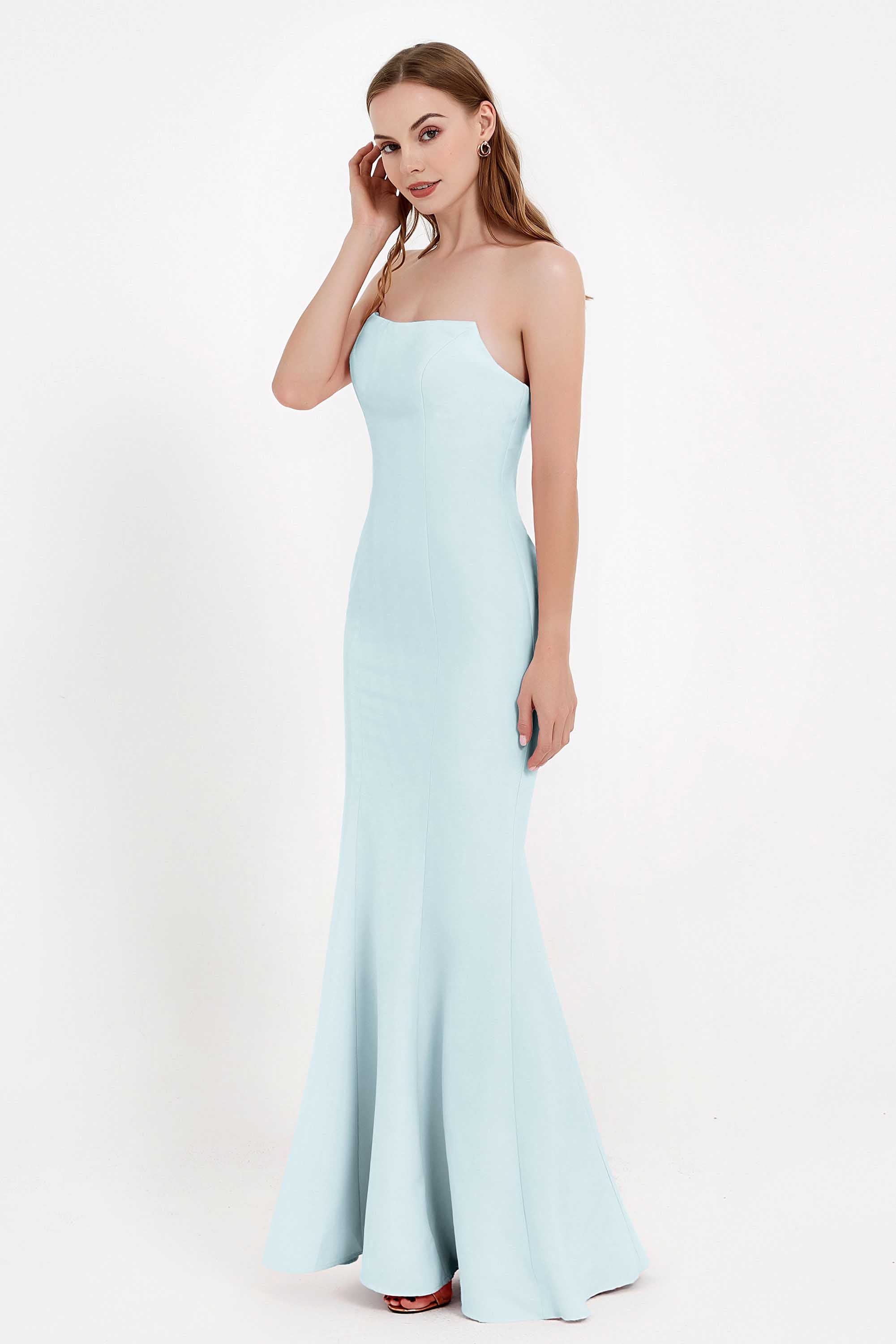 Mermaid Crepe Straight Across Formal Evening Dresses Long Prom Party Bridesmaid Dress Gowns