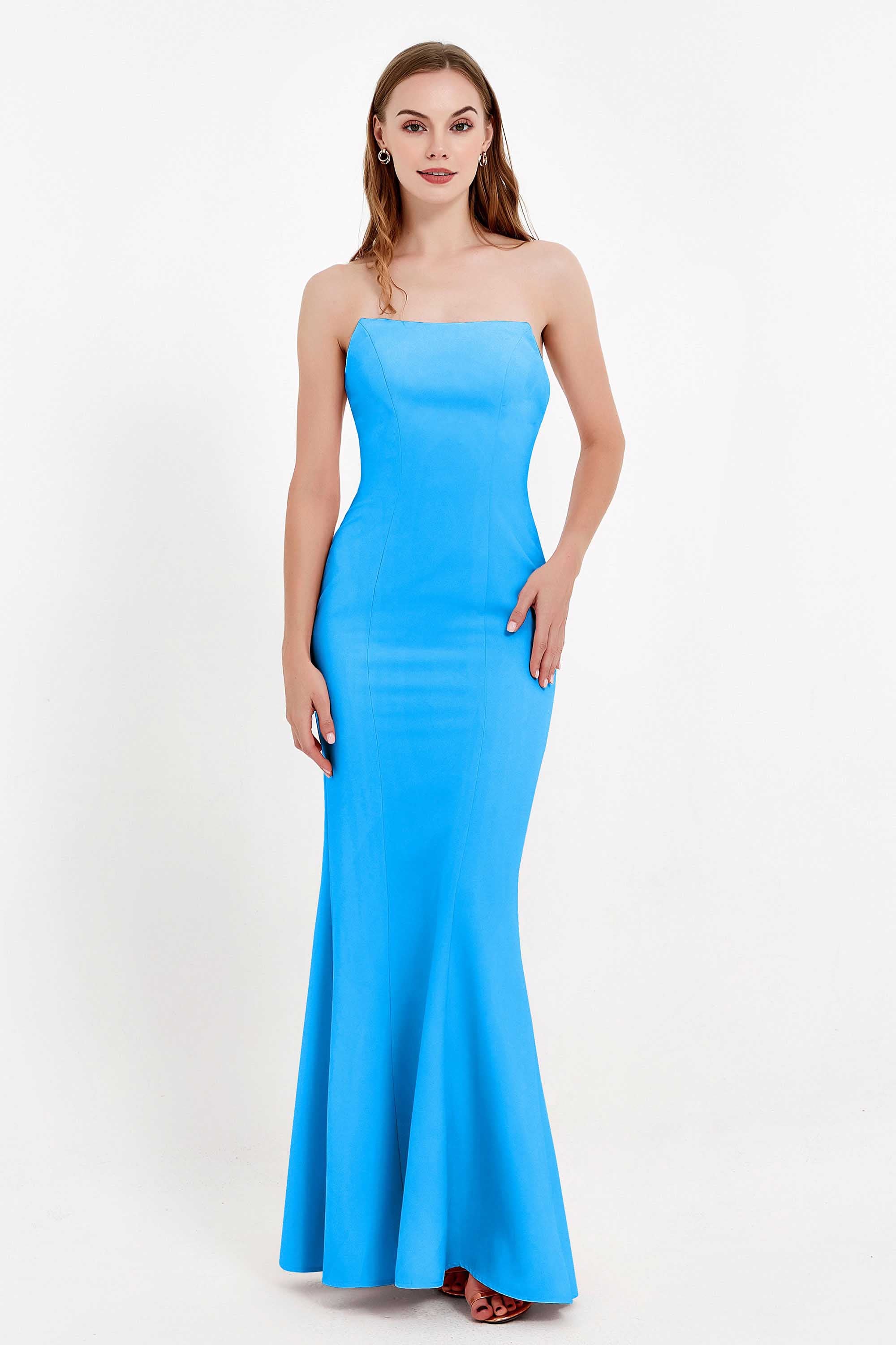 Mermaid Crepe Straight Across Formal Evening Dresses Long Prom Party Bridesmaid Dress Gowns