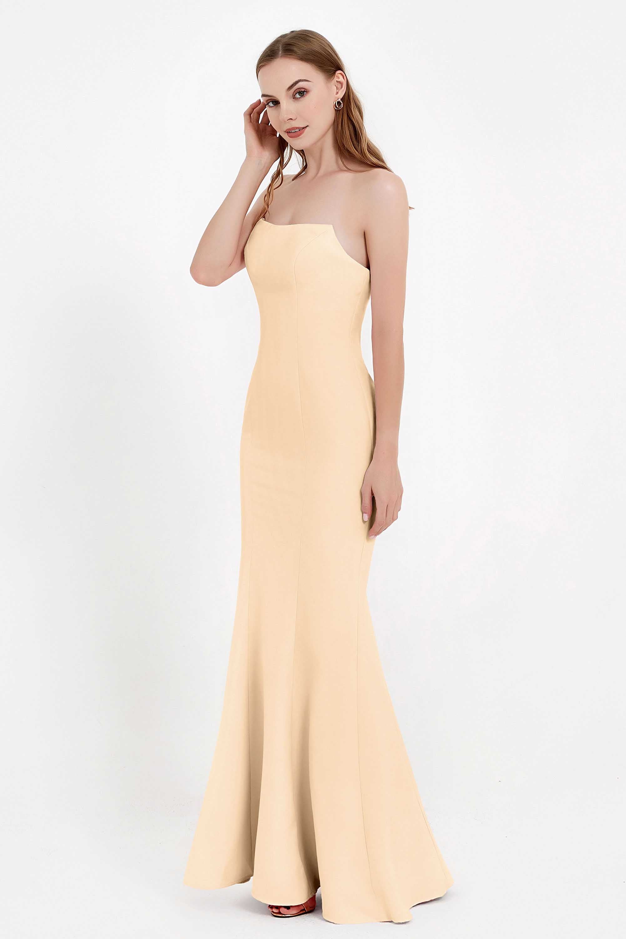 Mermaid Crepe Straight Across Formal Evening Dresses Long Prom Party Bridesmaid Dress Gowns