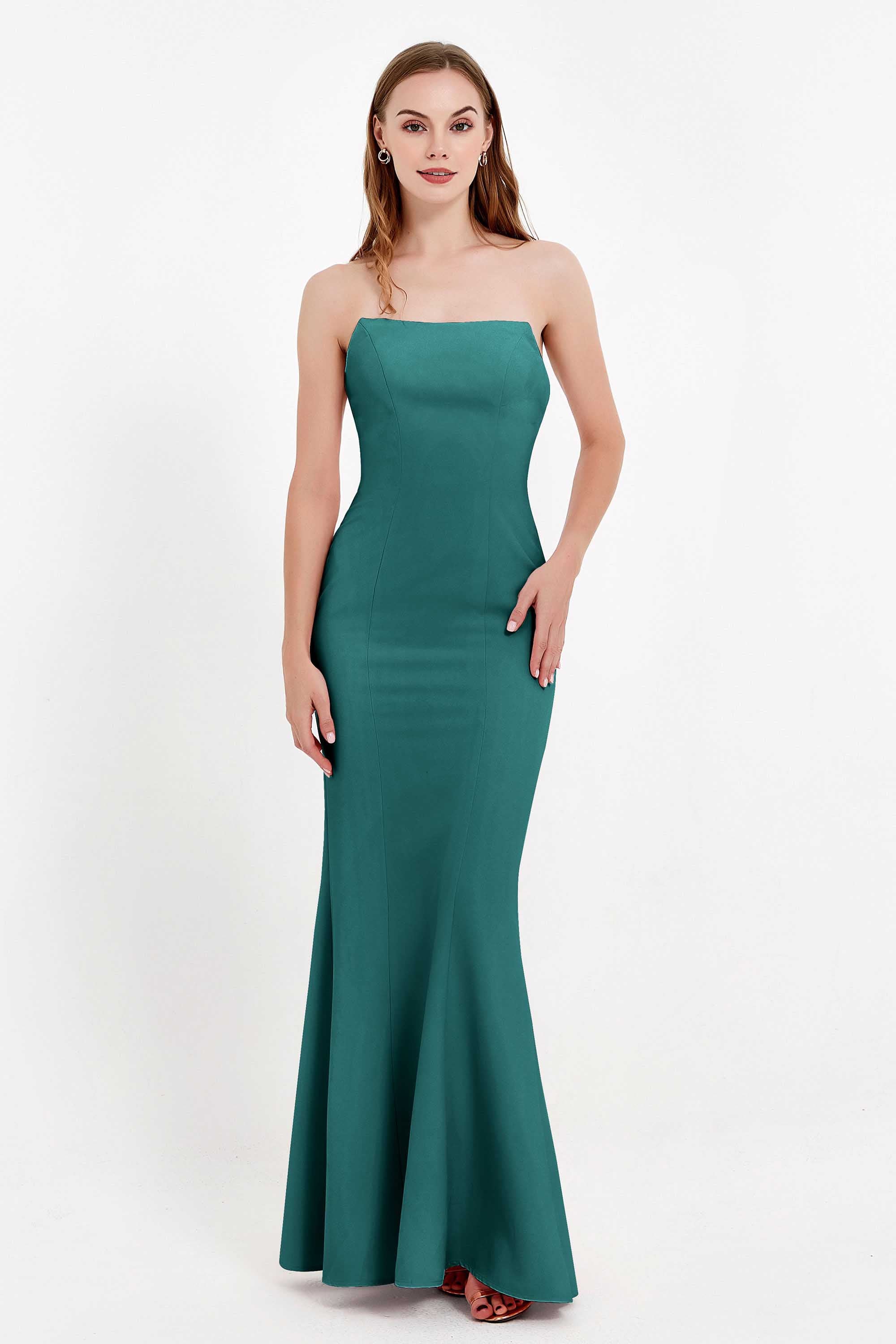 Mermaid Crepe Straight Across Formal Evening Dresses Long Prom Party Bridesmaid Dress Gowns