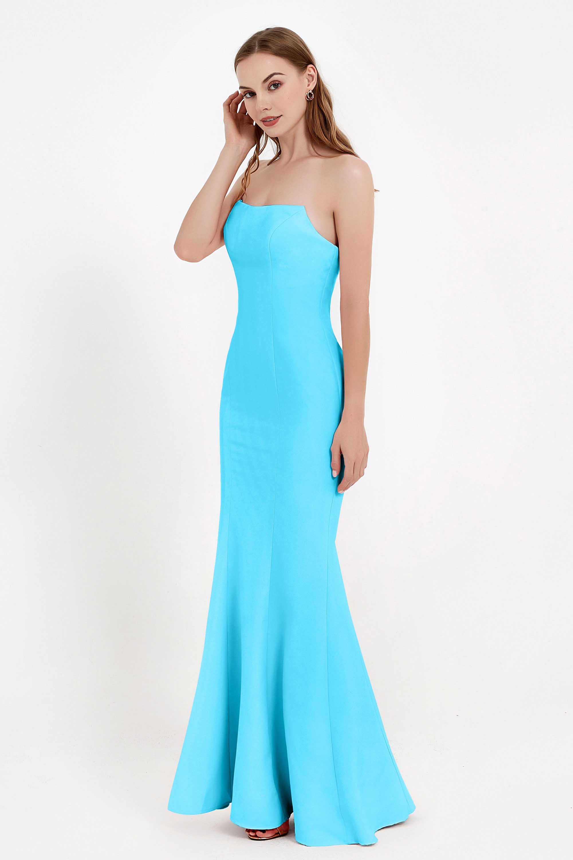 Mermaid Crepe Straight Across Formal Evening Dresses Long Prom Party Bridesmaid Dress Gowns