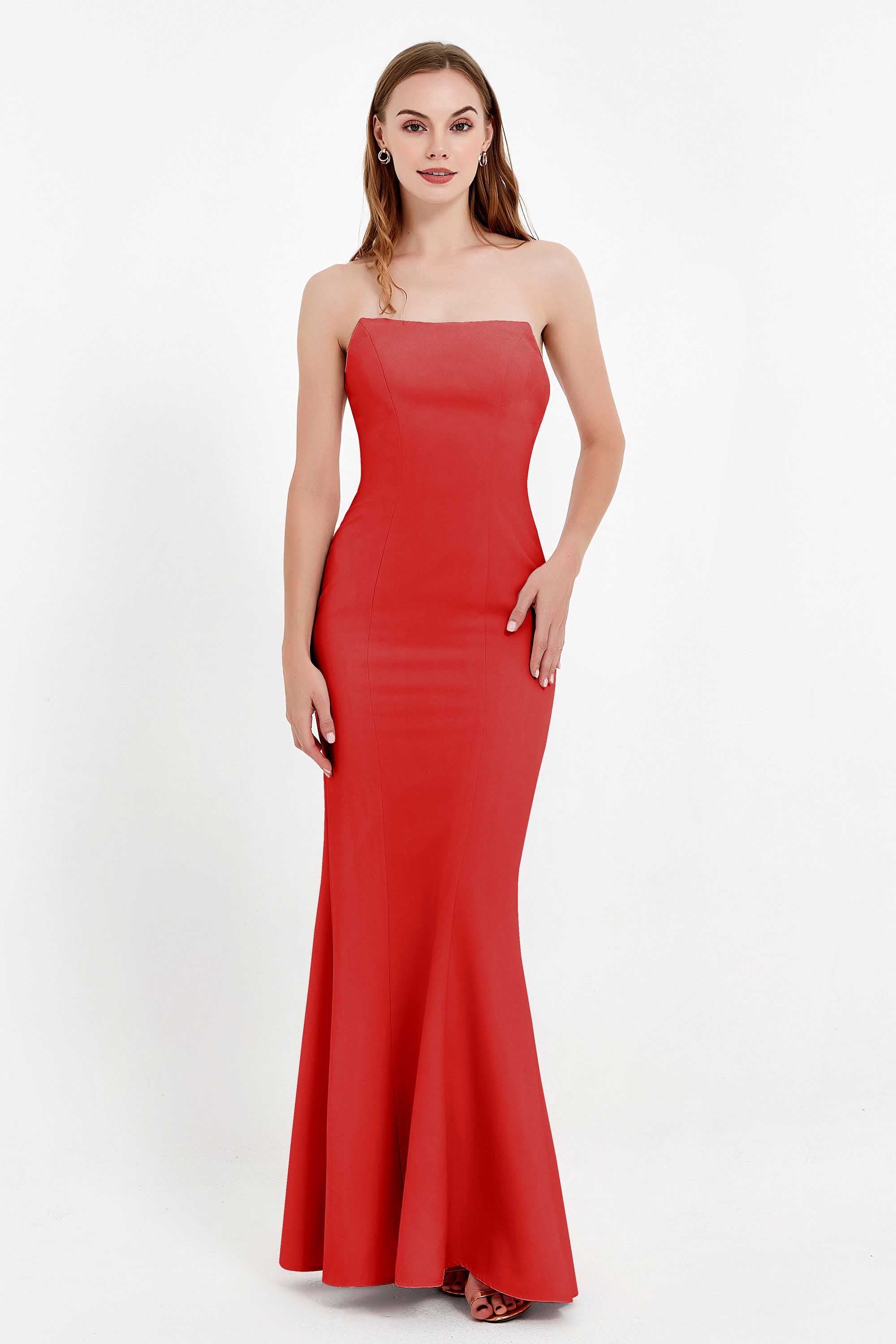 Mermaid Crepe Straight Across Formal Evening Dresses Long Prom Party Bridesmaid Dress Gowns