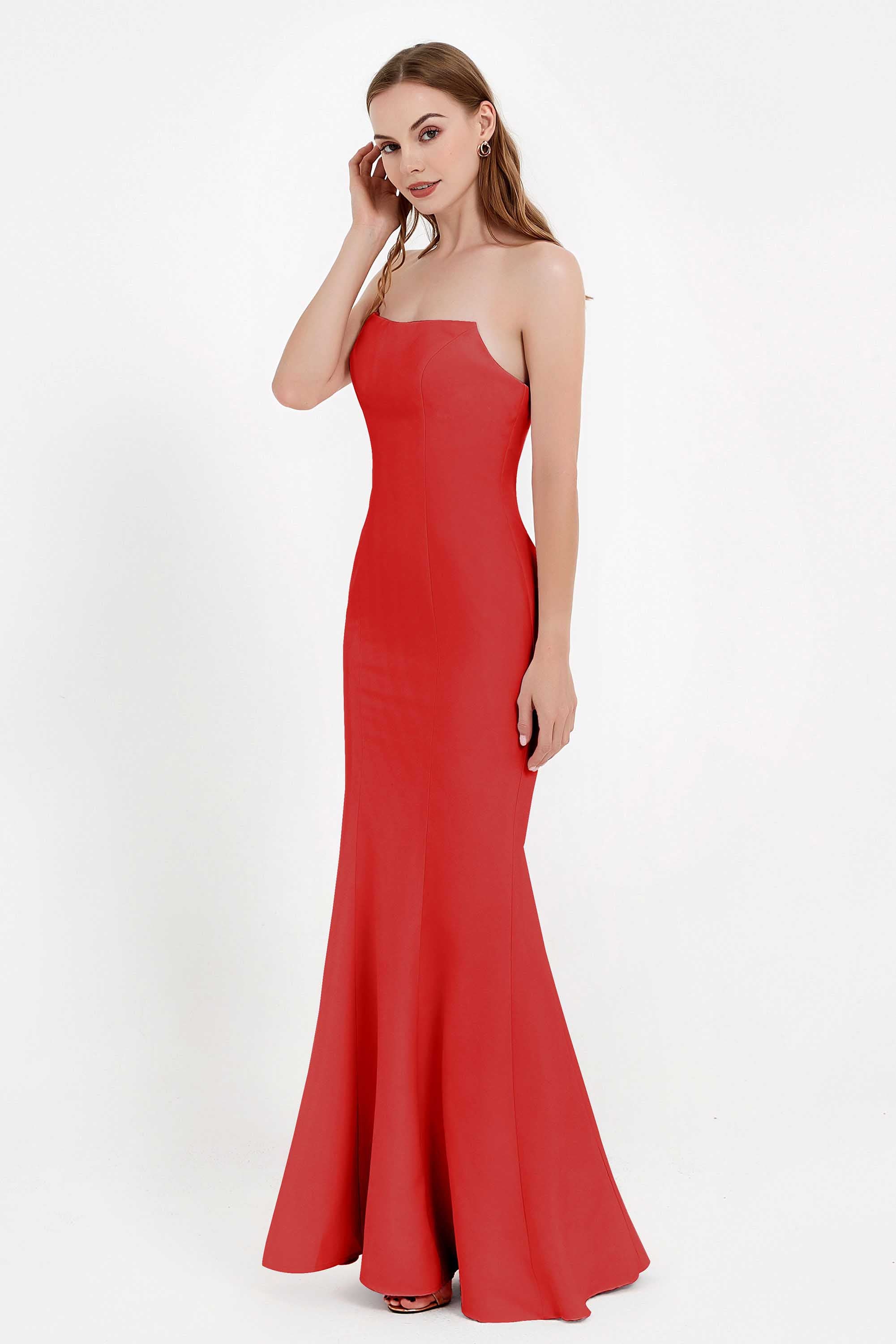 Mermaid Crepe Straight Across Formal Evening Dresses Long Prom Party Bridesmaid Dress Gowns
