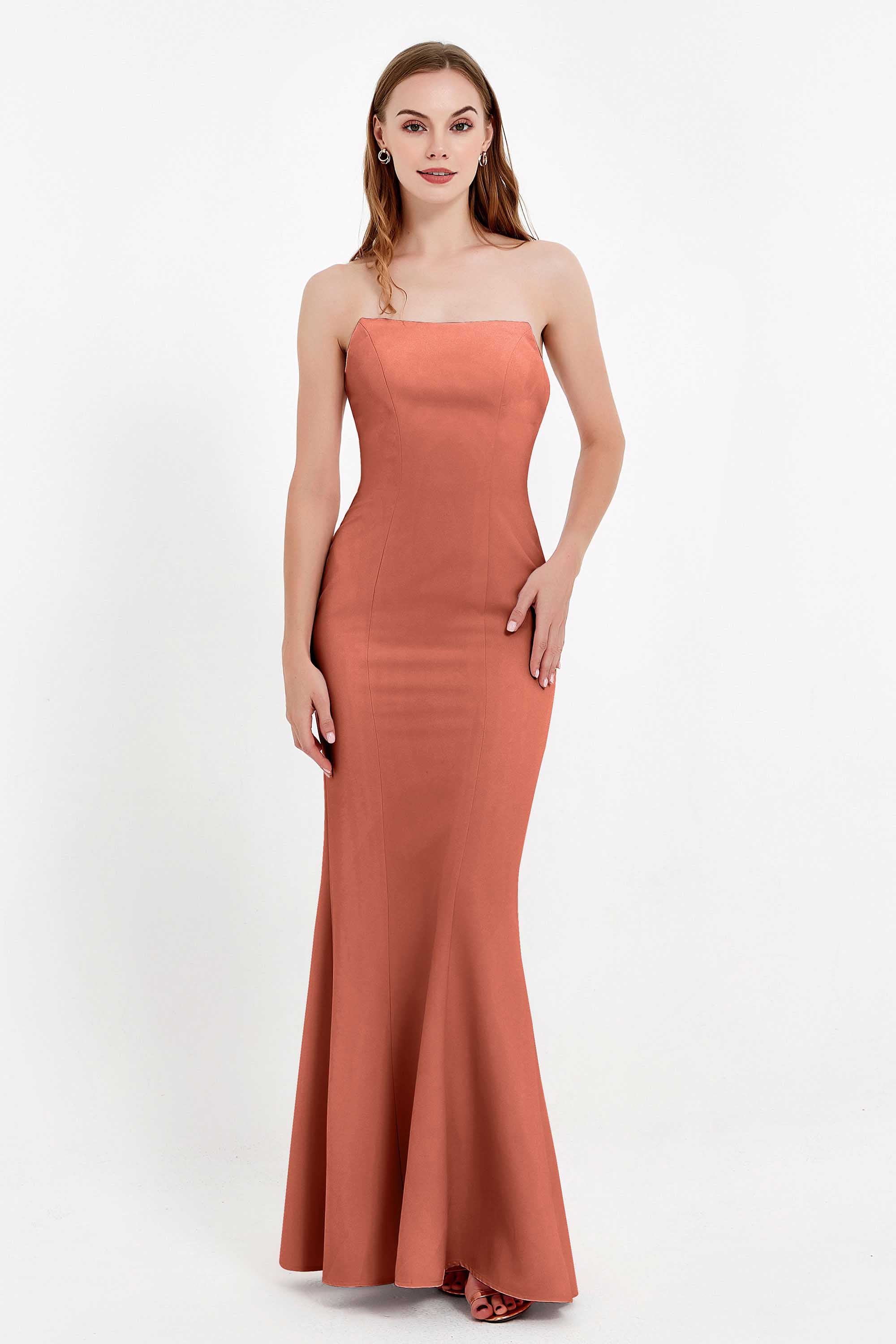 Mermaid Crepe Straight Across Formal Evening Dresses Long Prom Party Bridesmaid Dress Gowns