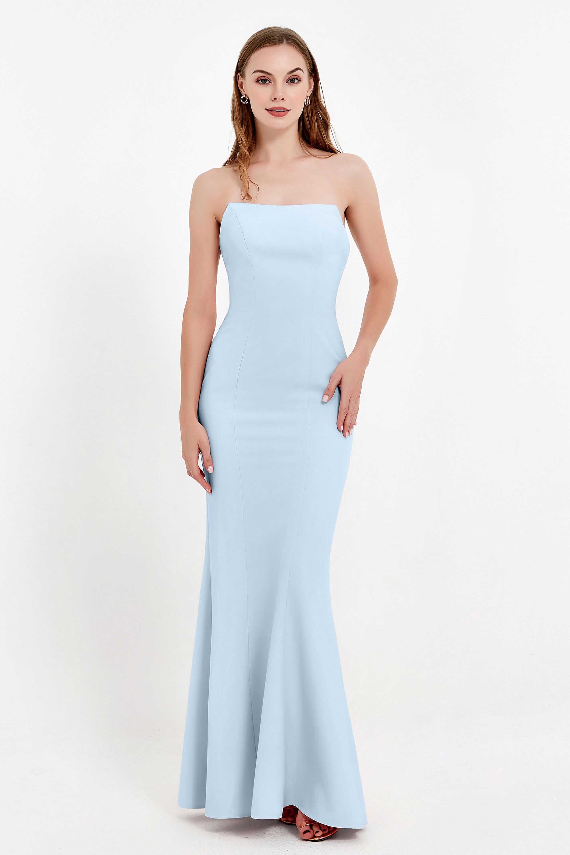 Mermaid Crepe Straight Across Formal Evening Dresses Long Prom Party Bridesmaid Dress Gowns