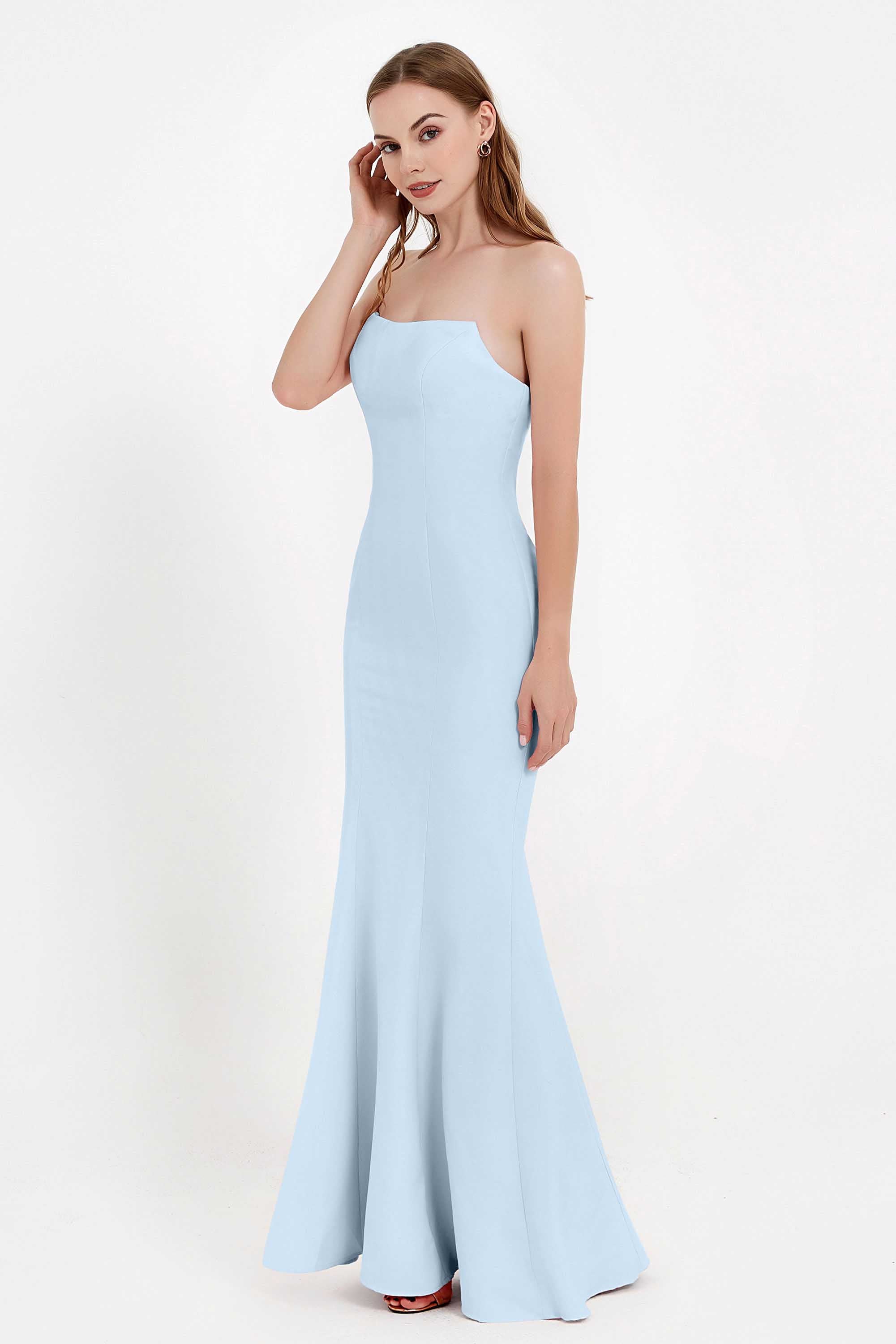Mermaid Crepe Straight Across Formal Evening Dresses Long Prom Party Bridesmaid Dress Gowns