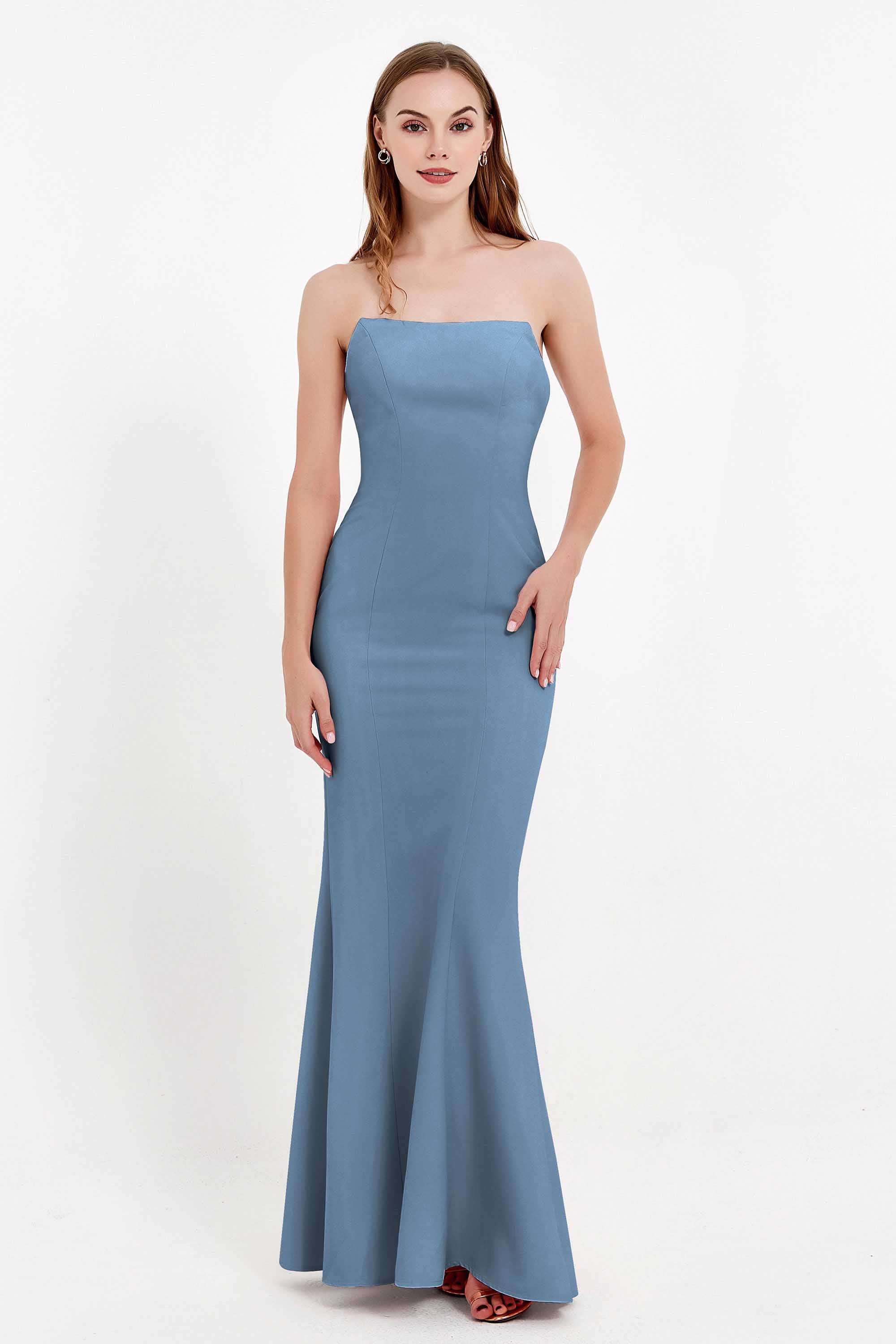 Mermaid Crepe Straight Across Formal Evening Dresses Long Prom Party Bridesmaid Dress Gowns