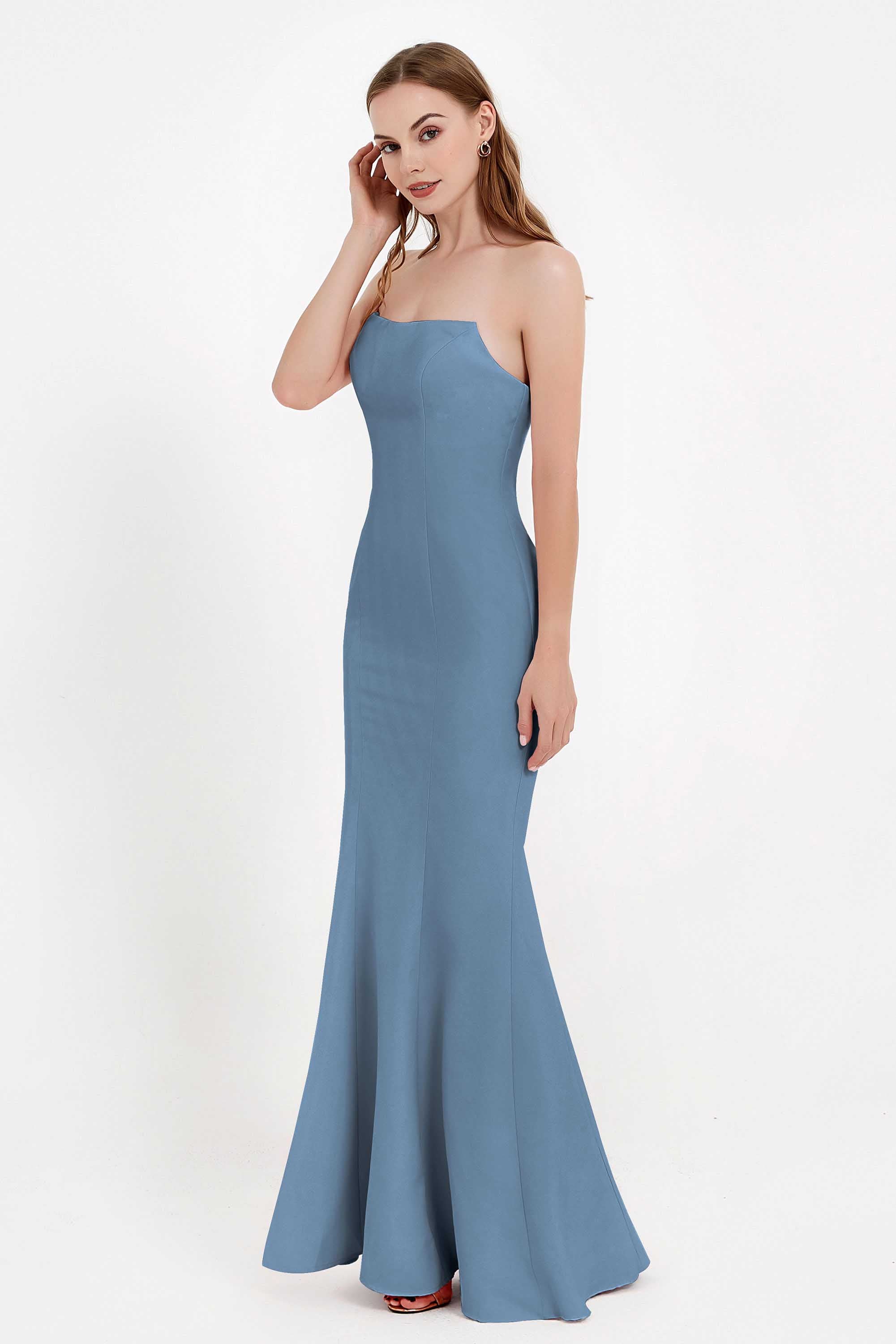 Mermaid Crepe Straight Across Formal Evening Dresses Long Prom Party Bridesmaid Dress Gowns
