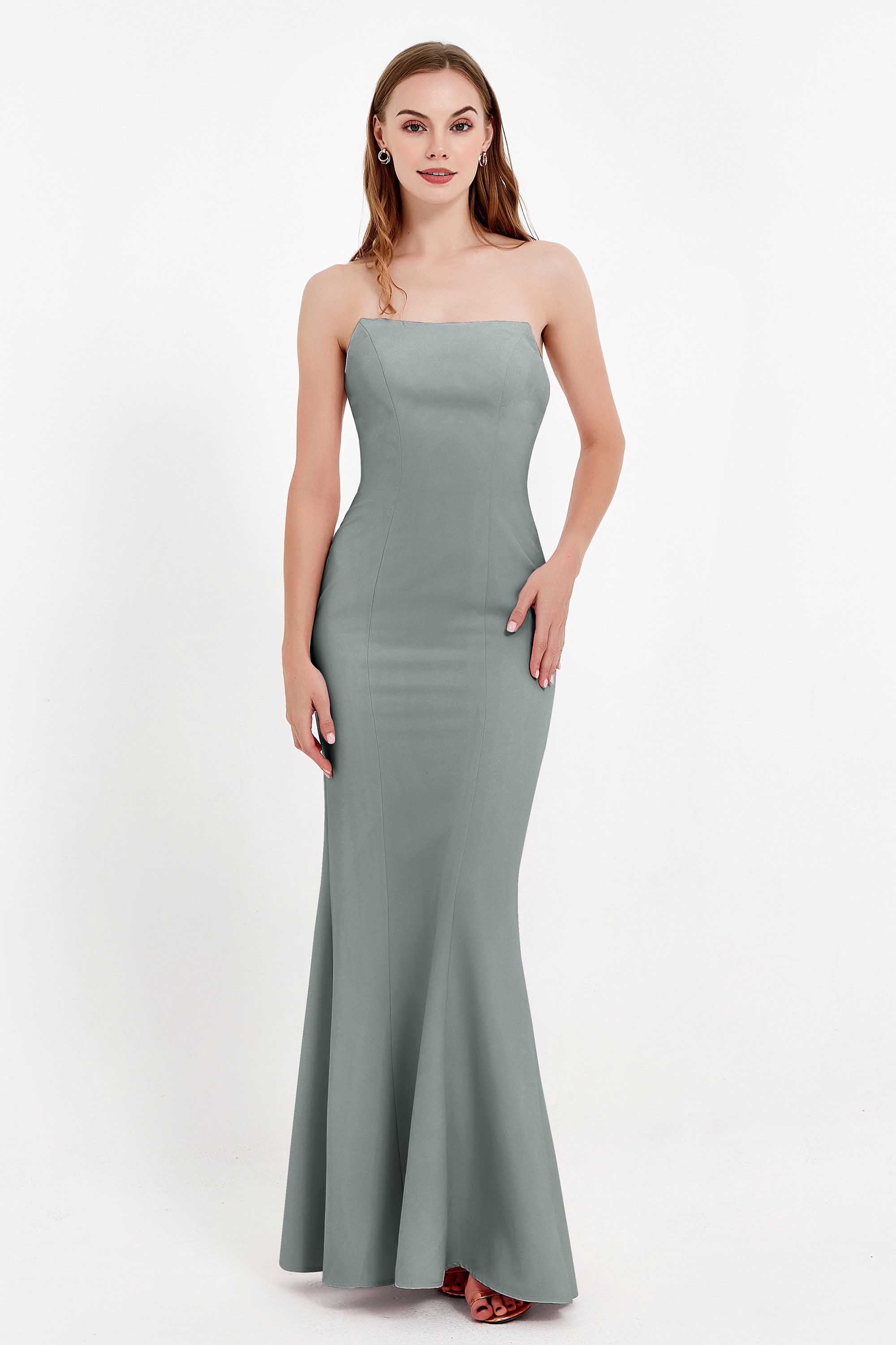 Mermaid Crepe Straight Across Formal Evening Dresses Long Prom Party Bridesmaid Dress Gowns