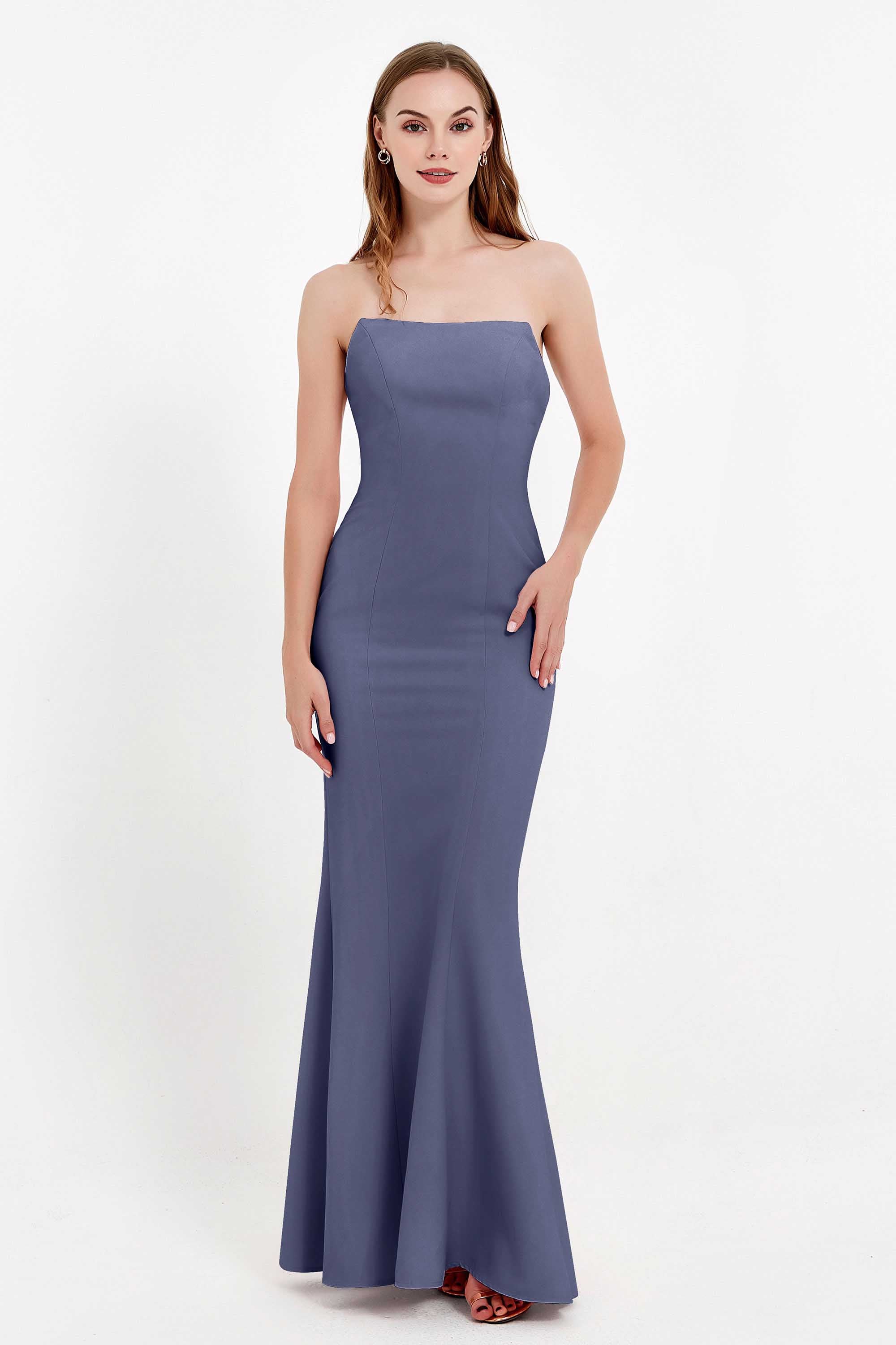 Mermaid Crepe Straight Across Formal Evening Dresses Long Prom Party Bridesmaid Dress Gowns