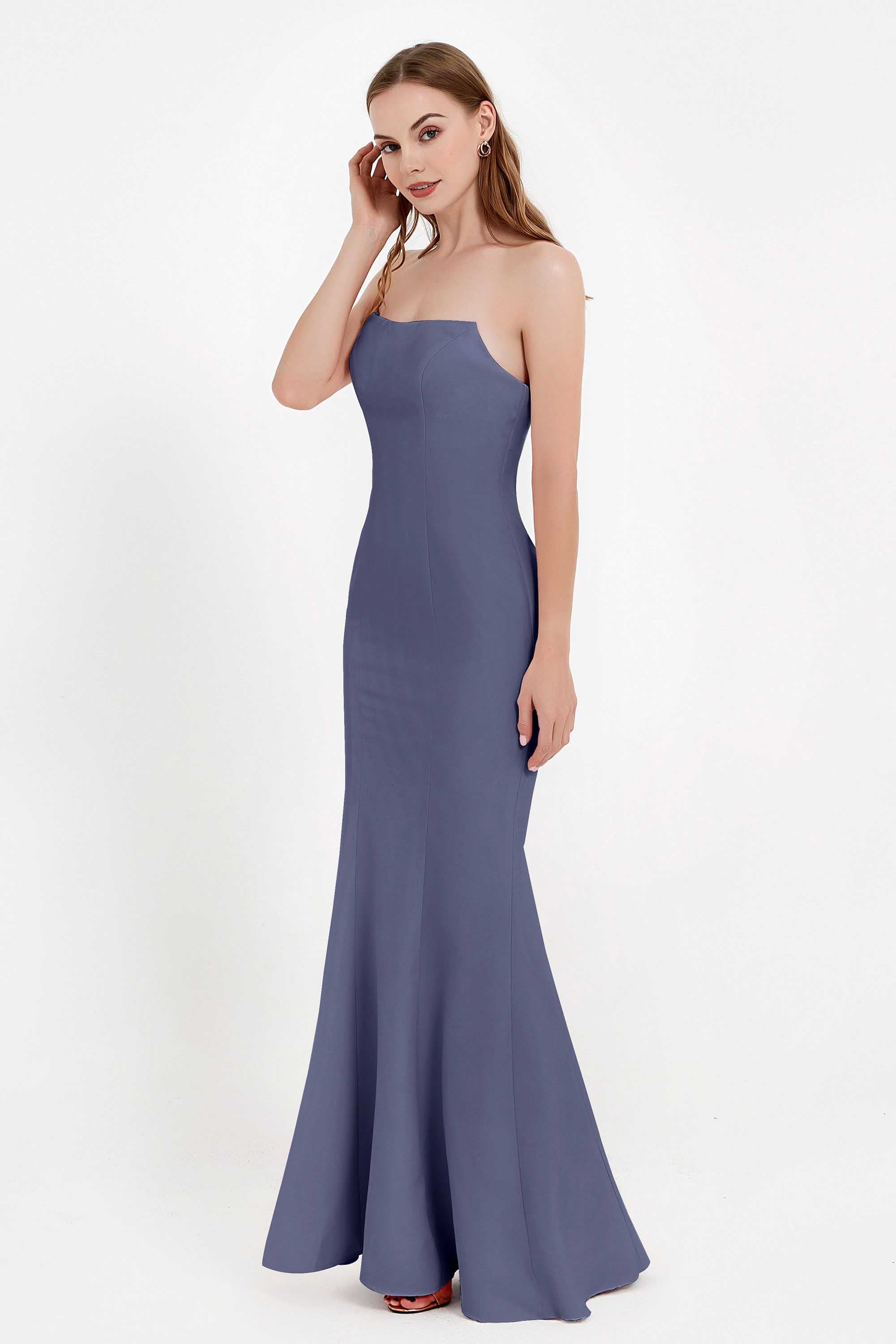 Mermaid Crepe Straight Across Formal Evening Dresses Long Prom Party Bridesmaid Dress Gowns