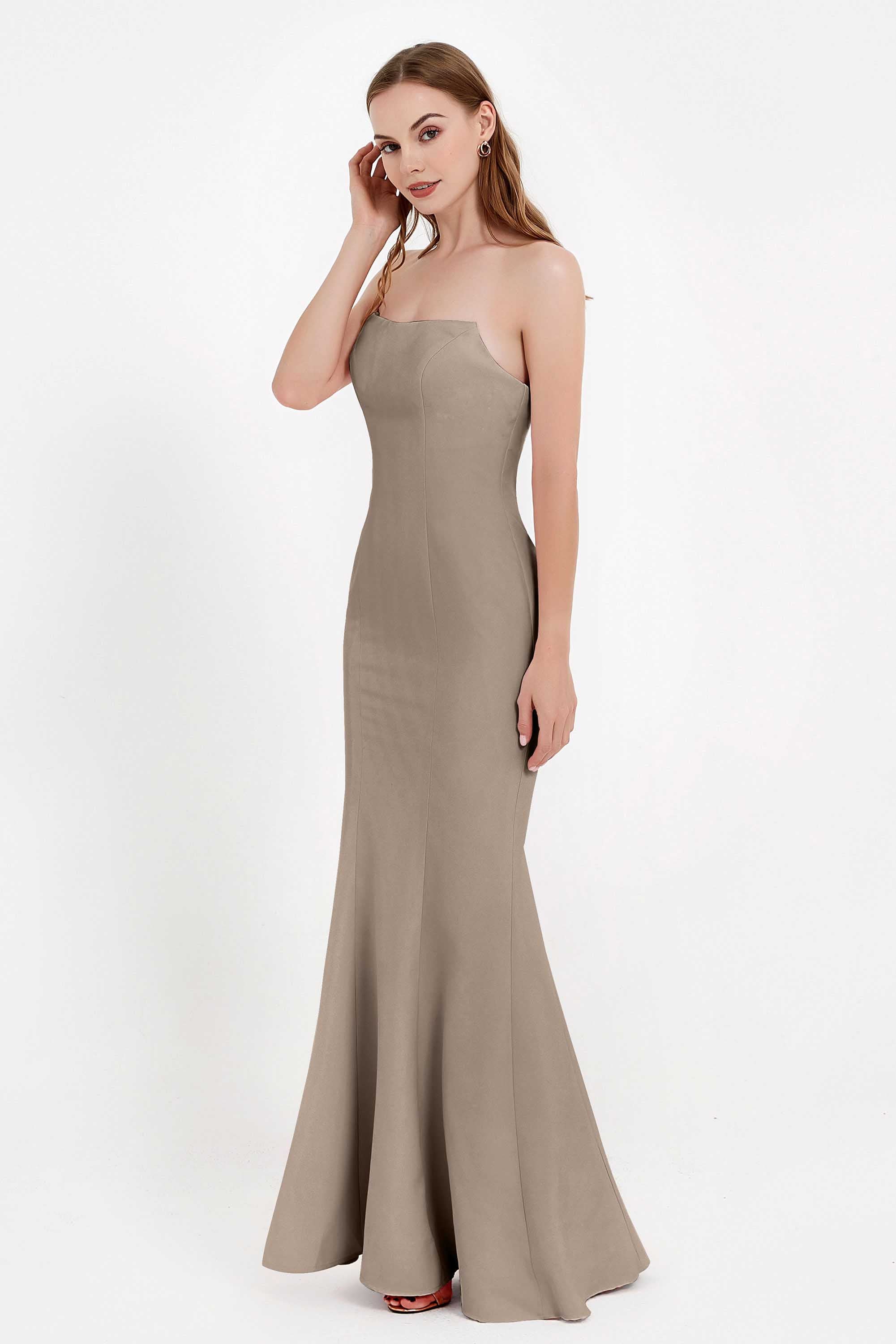 Mermaid Crepe Straight Across Formal Evening Dresses Long Prom Party Bridesmaid Dress Gowns