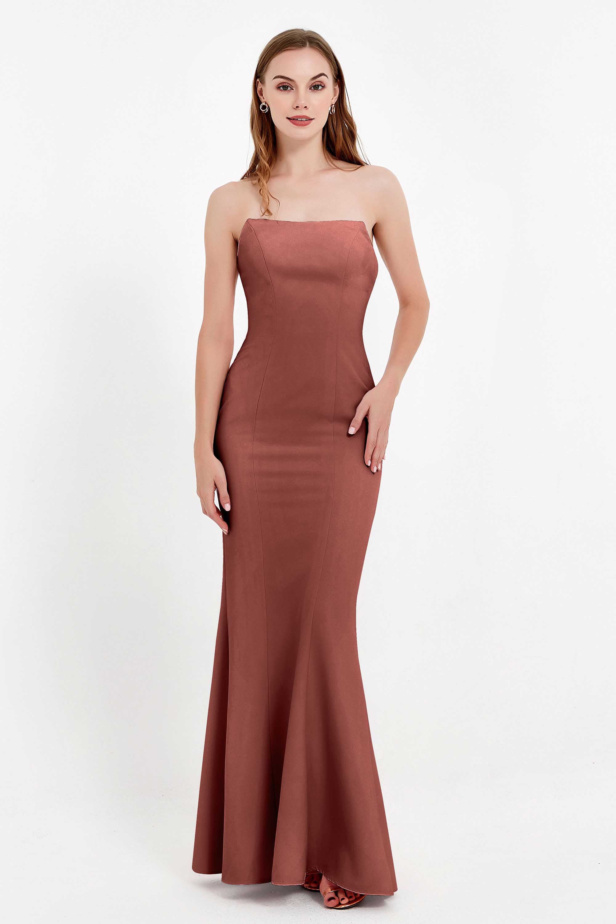 Mermaid Crepe Straight Across Formal Evening Dresses Long Prom Party Bridesmaid Dress Gowns
