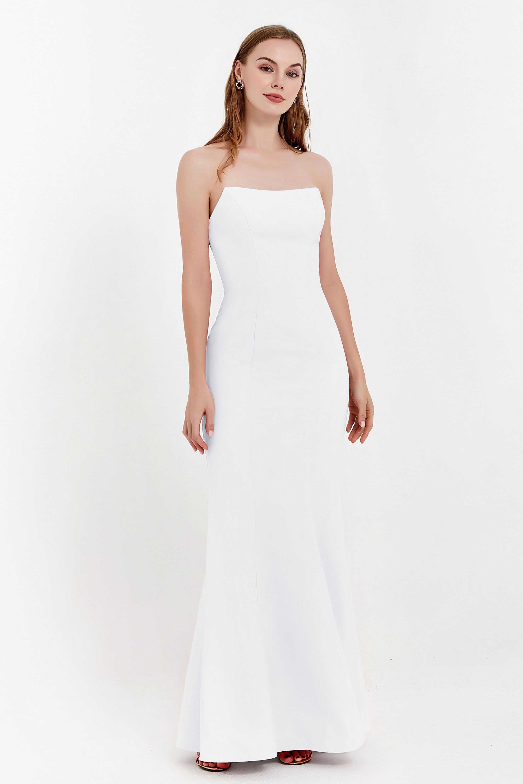 Mermaid Crepe Straight Across Formal Evening Dresses Long Prom Party Bridesmaid Dress Gowns