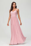 V Neck Chiffon Lace Bridesmaid Dress Formal Evening Dresses Gowns Ruffles Sleeveless