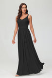 V Neck Chiffon Lace Bridesmaid Dress Formal Evening Dresses Gowns Ruffles Sleeveless