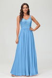 V Neck Chiffon Lace Bridesmaid Dress Formal Evening Dresses Gowns Ruffles Sleeveless