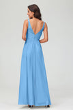 V Neck Chiffon Lace Bridesmaid Dress Formal Evening Dresses Gowns Ruffles Sleeveless
