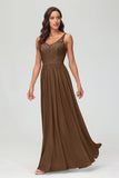 V Neck Chiffon Lace Bridesmaid Dress Formal Evening Dresses Gowns Ruffles Sleeveless