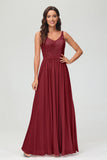 V Neck Chiffon Lace Bridesmaid Dress Formal Evening Dresses Gowns Ruffles Sleeveless