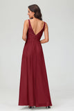 V Neck Chiffon Lace Bridesmaid Dress Formal Evening Dresses Gowns Ruffles Sleeveless