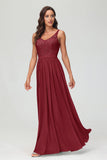 V Neck Chiffon Lace Bridesmaid Dress Formal Evening Dresses Gowns Ruffles Sleeveless