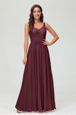 V Neck Chiffon Lace Bridesmaid Dress Formal Evening Dresses Gowns Ruffles Sleeveless