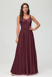 V Neck Chiffon Lace Bridesmaid Dress Formal Evening Dresses Gowns Ruffles Sleeveless