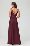 V Neck Chiffon Lace Bridesmaid Dress Formal Evening Dresses Gowns Ruffles Sleeveless