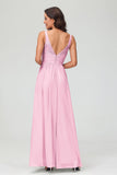 V Neck Chiffon Lace Bridesmaid Dress Formal Evening Dresses Gowns Ruffles Sleeveless