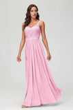 V Neck Chiffon Lace Bridesmaid Dress Formal Evening Dresses Gowns Ruffles Sleeveless