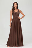 V Neck Chiffon Lace Bridesmaid Dress Formal Evening Dresses Gowns Ruffles Sleeveless