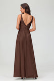 V Neck Chiffon Lace Bridesmaid Dress Formal Evening Dresses Gowns Ruffles Sleeveless