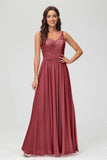 V Neck Chiffon Lace Bridesmaid Dress Formal Evening Dresses Gowns Ruffles Sleeveless